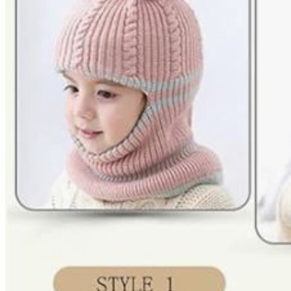 Kids Winter Plus Velvet Cute Pink Beanie Cap - Picture 3 of 4